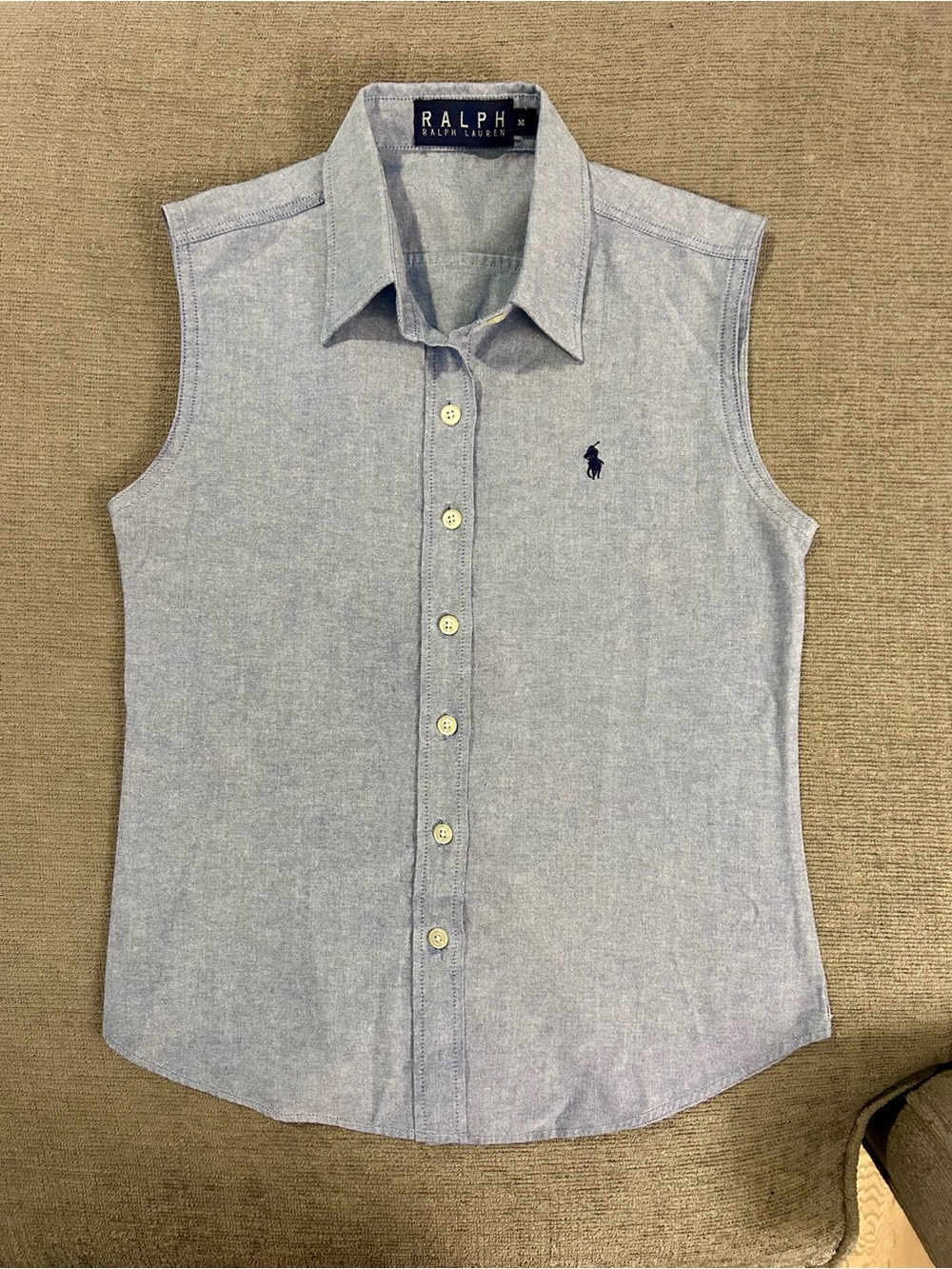 Ralph Lauren Chambray Sleeveless Button-Down in Light Blue
